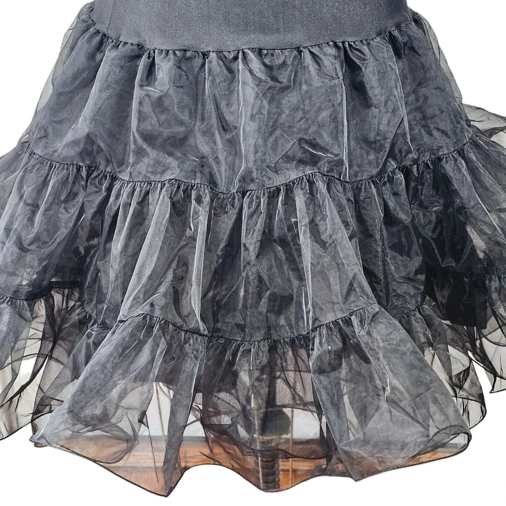 Grace Karin black tiered petticoat cancan rockabilly square dance slip L